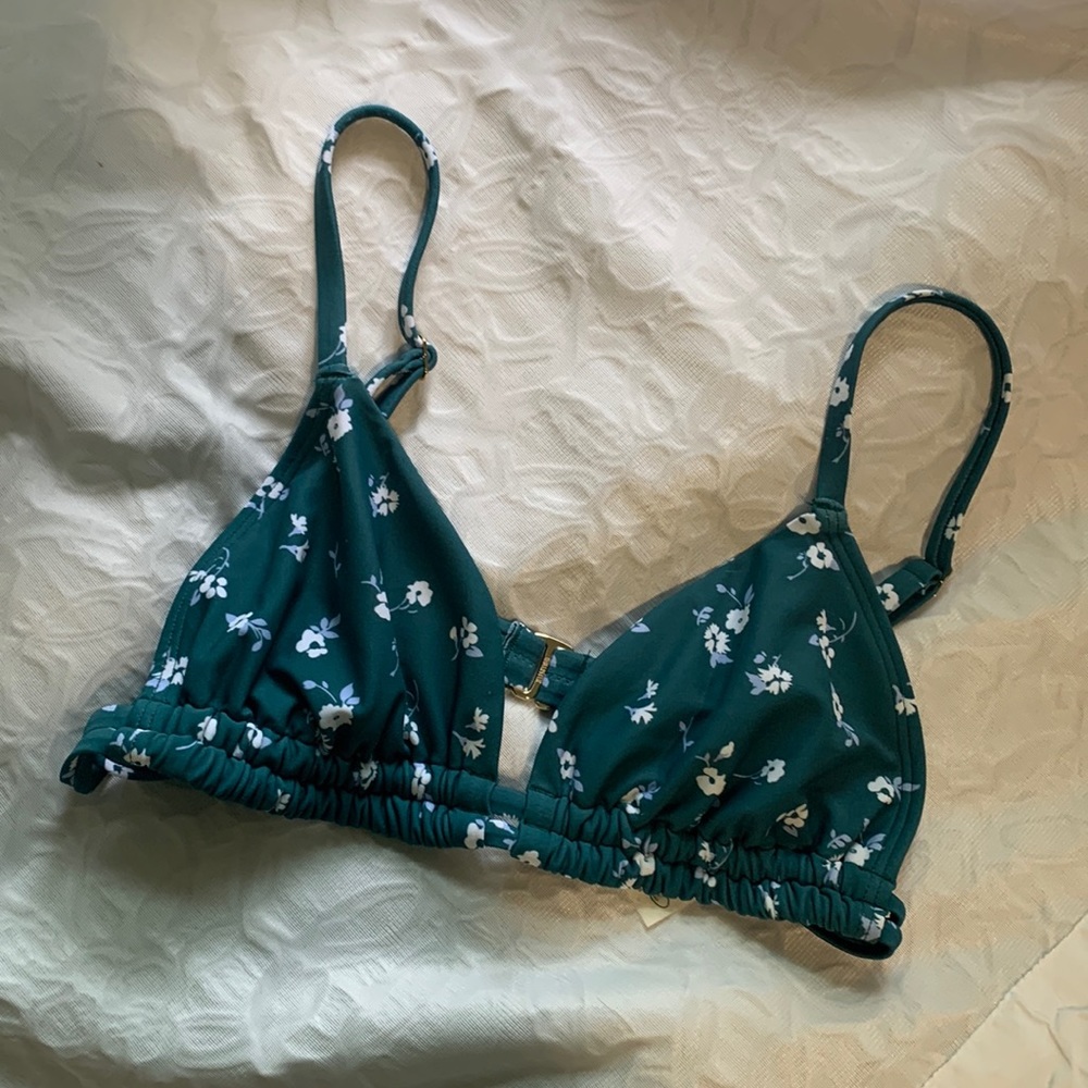 Dark Green Floral Bikini Top